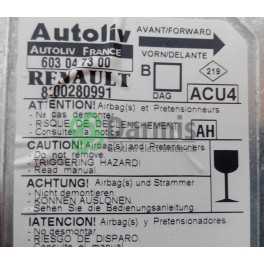 CENTRALITA DE AIRBAG, RENAULT MEGANE, 603 04 73 00, 603047300, 8200280991, ACU4, C340MA10211